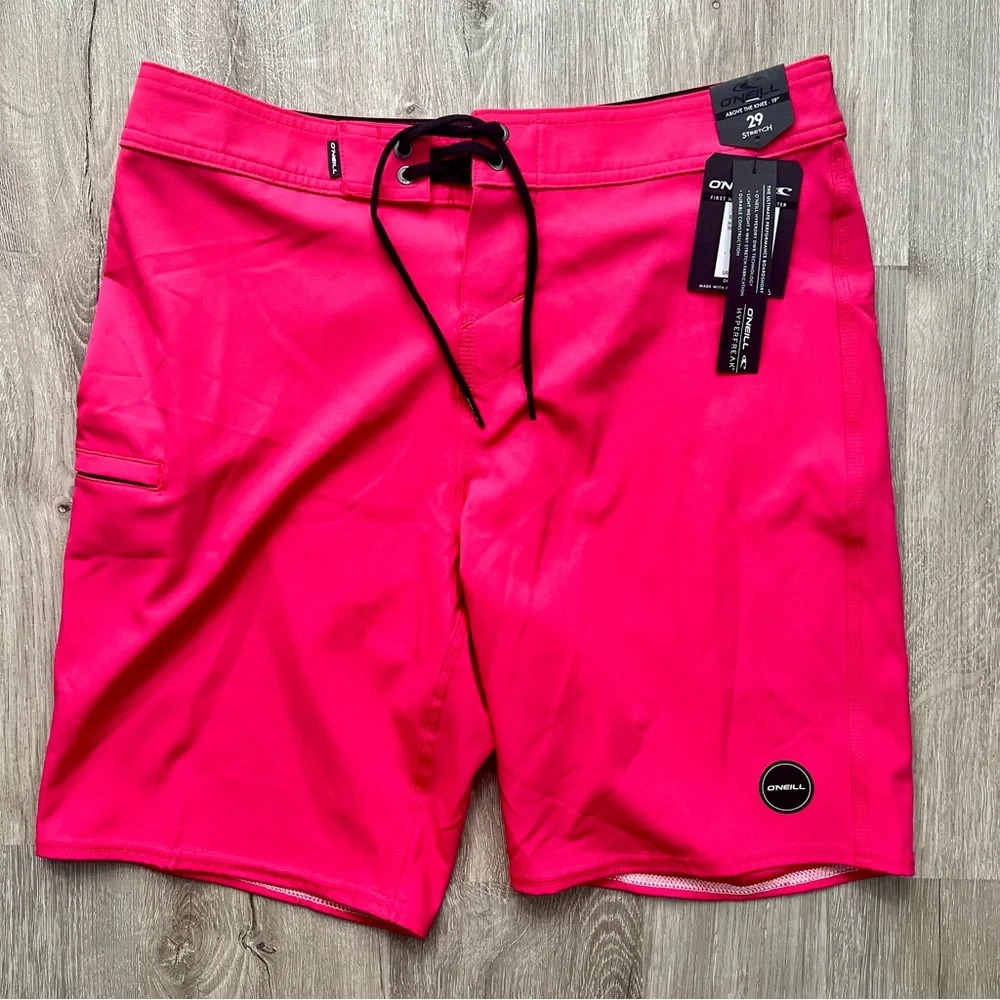 NWT O’Neill Hyperfreak Solid Pink Swim Trunk Boardshort Hyperdry Size 29 31 - Picture 2 of 8